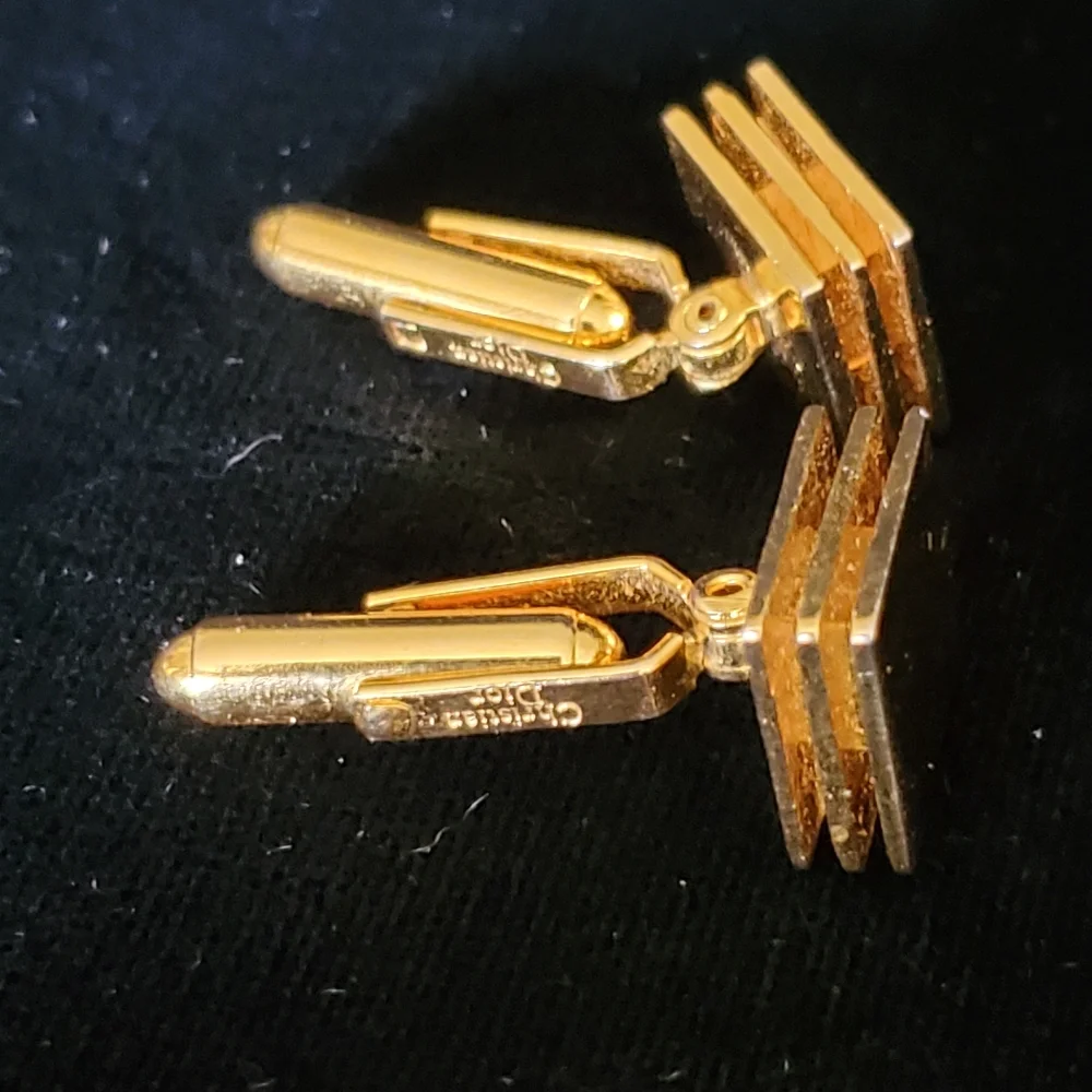 Christian Dior Polished Gold Plated Cufflinks Classic Design Triple Layered